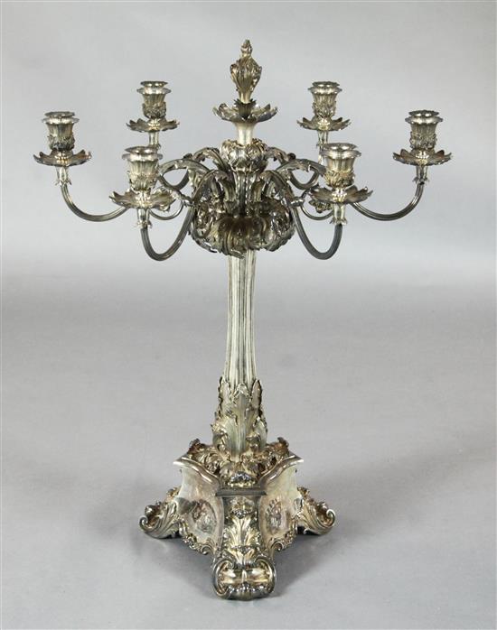 An impressive ornate early Victorian silver seven light candelabrum by William Bateman & Daniel Ball,